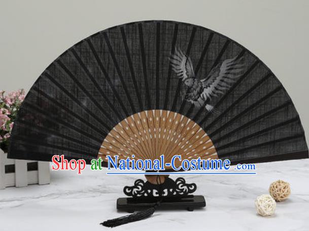 Chinese Traditional Printing Eagle Black Silk Fan Classical Dance Accordion Fans Folding Fan