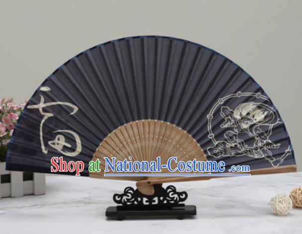 Chinese Traditional Printing Cloud Black Silk Fan Classical Dance Accordion Fans Folding Fan