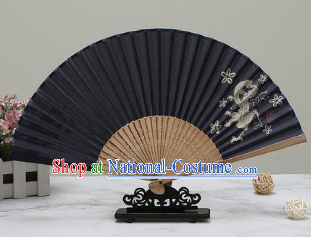 Chinese Traditional Printing Dragon Black Silk Fan Classical Dance Accordion Fans Folding Fan