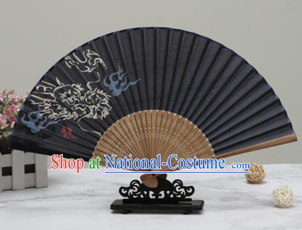 Chinese Traditional Printing Cloud Dragon Black Silk Fan Classical Dance Accordion Fans Folding Fan