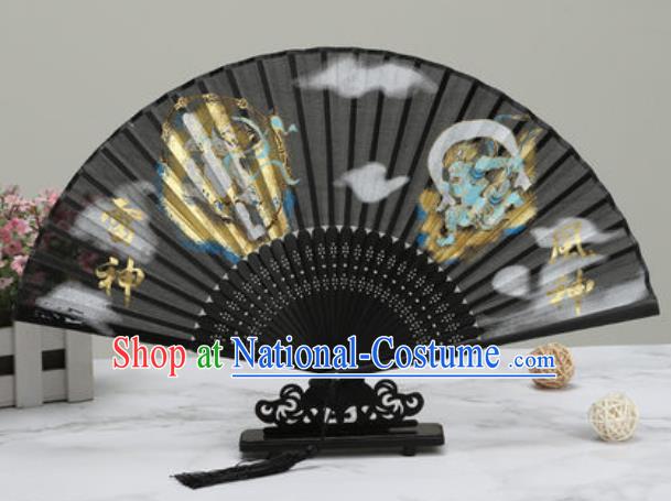 Chinese Traditional Printing Thunder Lord Silk Fan Classical Dance Accordion Fans Folding Fan