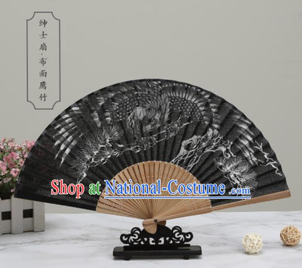 Chinese Traditional Printing Eagle Black Silk Fan Classical Dance Accordion Fans Folding Fan