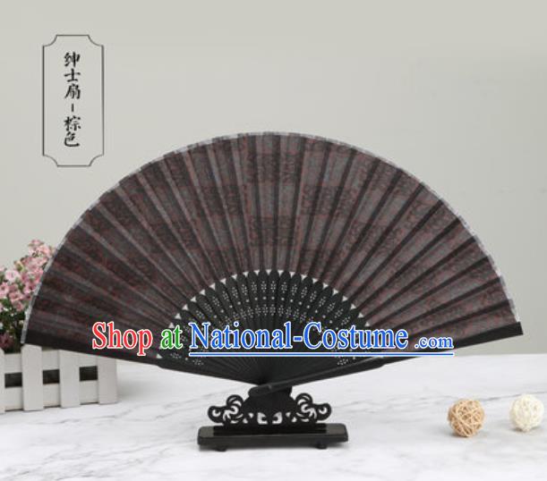 Chinese Traditional Printing Brown Silk Fan Classical Dance Accordion Fans Folding Fan