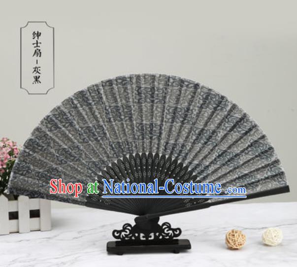 Chinese Traditional Printing Grey Silk Fan Classical Dance Accordion Fans Folding Fan