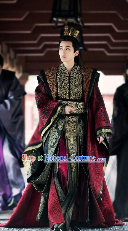 Chinese Ancient Drama Joy of Life Emperor of Northern Qi Replica Costume and Headpiece Complete Set