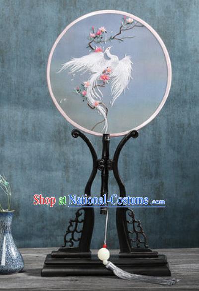 Handmade Chinese Embroidered White Phoenix Ebony Silk Fans Traditional Classical Dance Palace Fan for Women