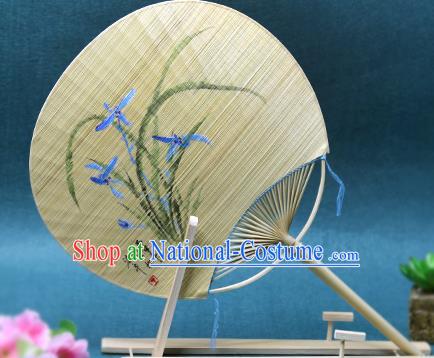 Handmade Chinese Ink Painting Orchids Bamboo Fans Traditional Classical Dance Palace Fan for Women