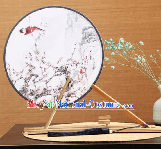 Handmade Chinese Printing Plum Blossom Round Fans Traditional Classical Dance Red Beech Palace Fan for Women