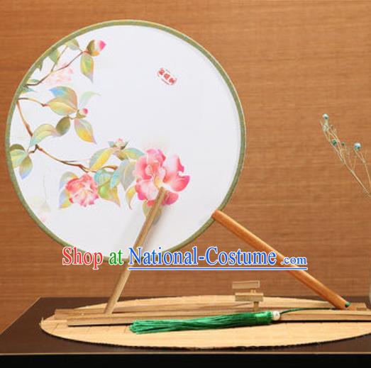 Handmade Chinese Printing Flower Round Fans Traditional Classical Dance Red Beech Palace Fan for Women