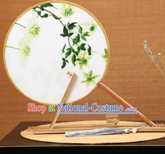 Handmade Chinese Printing Flowers Round Fans Traditional Classical Dance Red Beech Palace Fan for Women