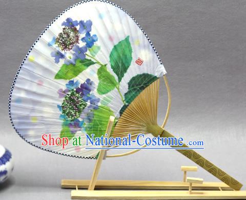 Handmade Chinese Printing Blue Flowers Paper Fans Traditional Classical Dance Palace Fan for Women