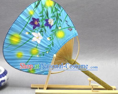 Handmade Chinese Printing Flowers Blue Paper Fans Traditional Classical Dance Palace Fan for Women