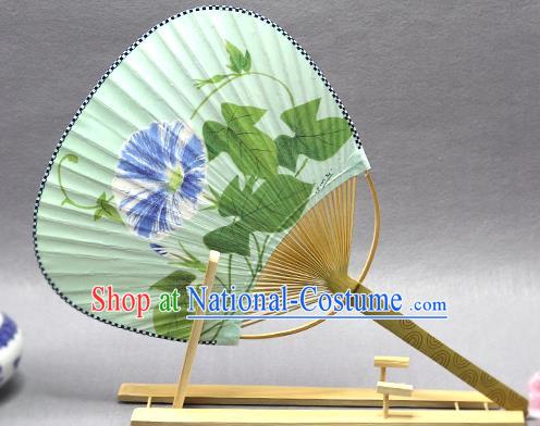 Handmade Chinese Printing Petunia Green Paper Fans Traditional Classical Dance Palace Fan for Women