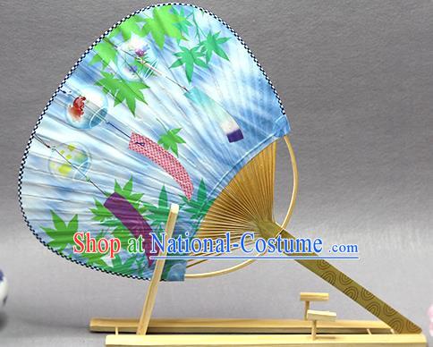 Handmade Chinese Printing Lantern Blue Paper Fans Traditional Classical Dance Palace Fan for Women