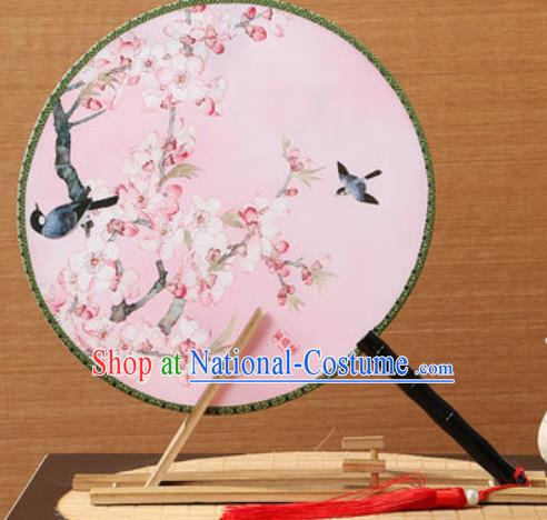 Handmade Chinese Printing Peach Blossom Pink Palace Fans Traditional Classical Dance Round Fan for Women