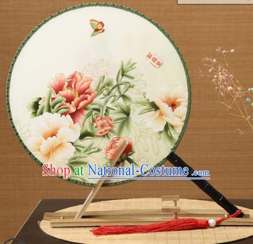 Handmade Chinese Printing Peony Palace Fans Traditional Classical Dance Round Fan for Women