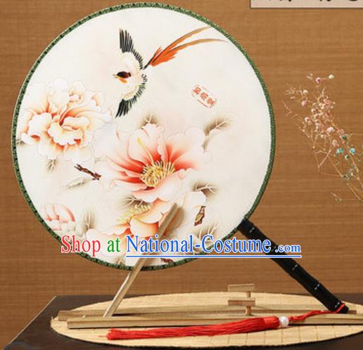 Handmade Chinese Printing Peony Magpie Palace Fans Traditional Classical Dance Round Fan for Women