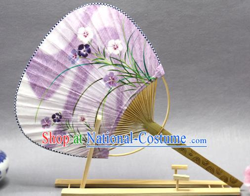 Handmade Chinese Printing Orchid Lilac Paper Fans Traditional Classical Dance Palace Fan for Women