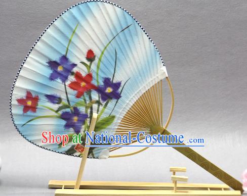 Handmade Chinese Printing Orchid Blue Paper Fans Traditional Classical Dance Palace Fan for Women