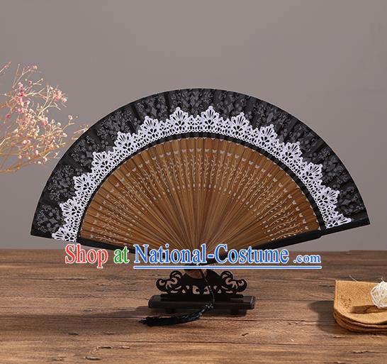 Handmade Chinese Printing White Lace Bamboo Fan Traditional Classical Dance Accordion Fans Folding Fan