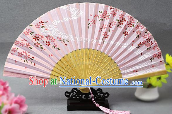 Handmade Chinese Printing Flow Sakura Pink Fan Traditional Classical Dance Accordion Fans Folding Fan