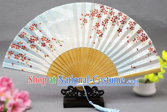 Handmade Chinese Printing Flow Sakura Blue Fan Traditional Classical Dance Accordion Fans Folding Fan