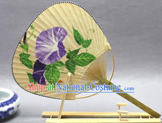 Handmade Chinese Printing Petunia Yellow Paper Fans Traditional Classical Dance Palace Fan for Women