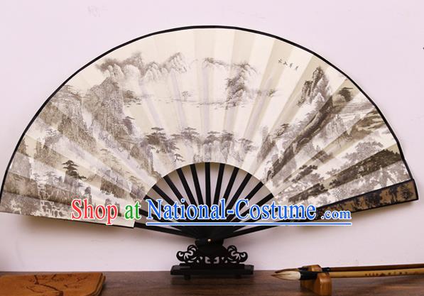 Handmade Chinese Printing Landscape Bamboo Silk Fan Traditional Classical Dance Accordion Fans Folding Fan