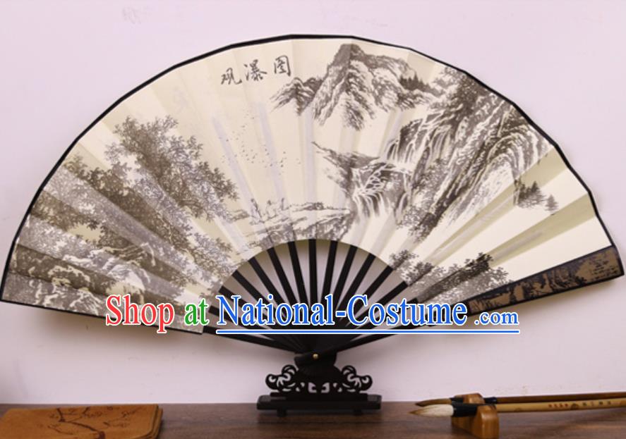 Handmade Chinese Printing Waterfall Bamboo Silk Fan Traditional Classical Dance Accordion Fans Folding Fan