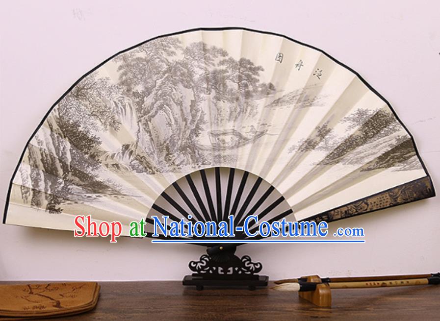 Handmade Chinese Printing Boat Bamboo Silk Fan Traditional Classical Dance Accordion Fans Folding Fan