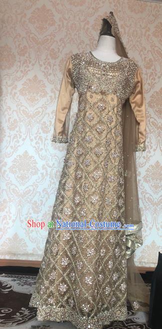 Indian Traditional Lehenga Golden Dress Asian India Wedding Costume for Women