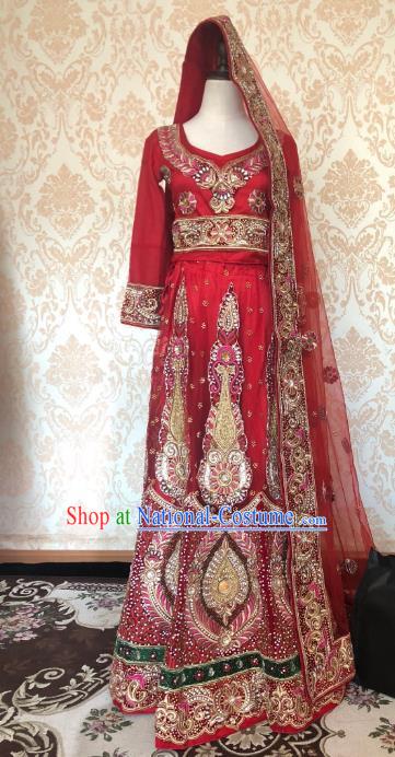 Indian Traditional Embroidered Lehenga Purple Red Dress Asian India Bride Wedding Costume for Women