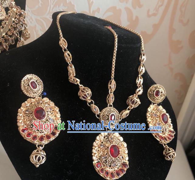 Indian Traditional Wedding Eyebrows Pendant and Earrings Asian India Bride Headwear Jewelry Accessories for Women