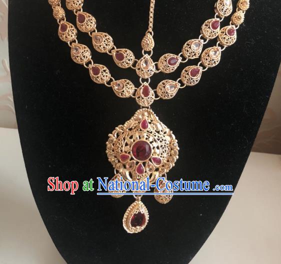 Indian Traditional Wedding Red Gem Eyebrows Pendant Asian India Bride Headwear Jewelry Accessories for Women