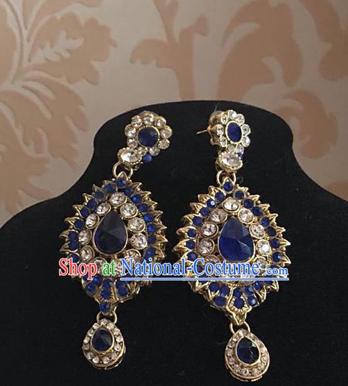 Indian Traditional Wedding Blue Crystal Earrings Asian India Bride Jewelry Accessories for Women