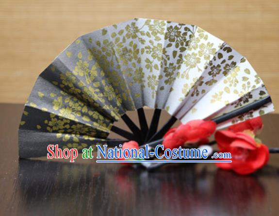 Handmade Chinese Printing Sakura Black Fan Traditional Classical Dance Accordion Fans Folding Fan