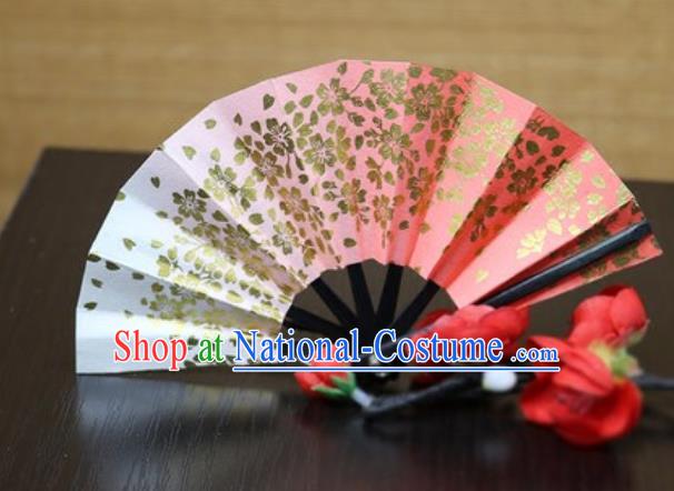 Handmade Chinese Printing Sakura Red Fan Traditional Classical Dance Accordion Fans Folding Fan