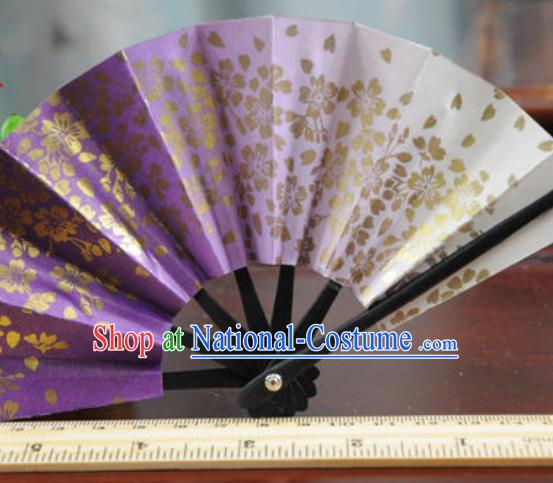 Handmade Chinese Printing Sakura Purple Fan Traditional Classical Dance Accordion Fans Folding Fan