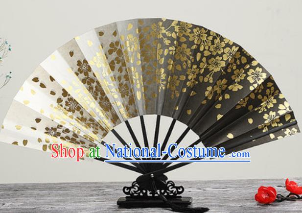 Handmade Chinese Printing Sakura Grey Fan Traditional Classical Dance Accordion Fans Folding Fan