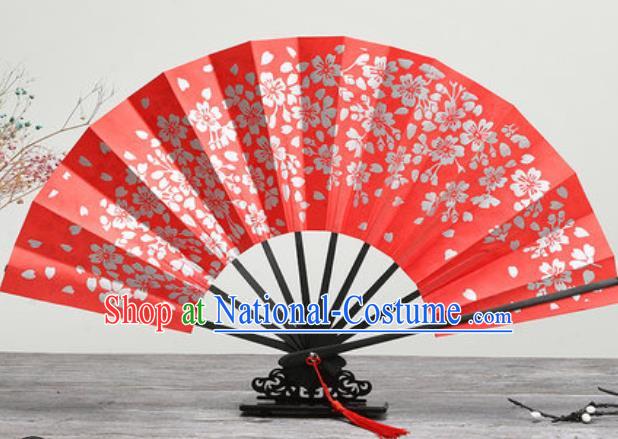 Handmade Chinese Printing Sakura Red Fan Traditional Classical Dance Accordion Fans Folding Fan