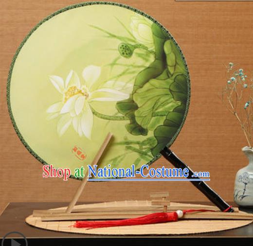 Handmade Chinese Printing Lotus Yellow Palace Fans Traditional Classical Dance Round Fan for Women