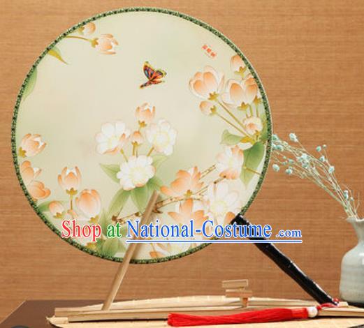 Handmade Chinese Printing Begonia Butterfly Palace Fans Traditional Classical Dance Round Fan for Women