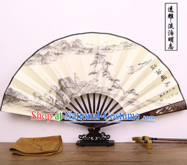 Handmade Chinese Ink Painting Landscape Carving Fan Traditional Classical Dance Accordion Fans Folding Fan