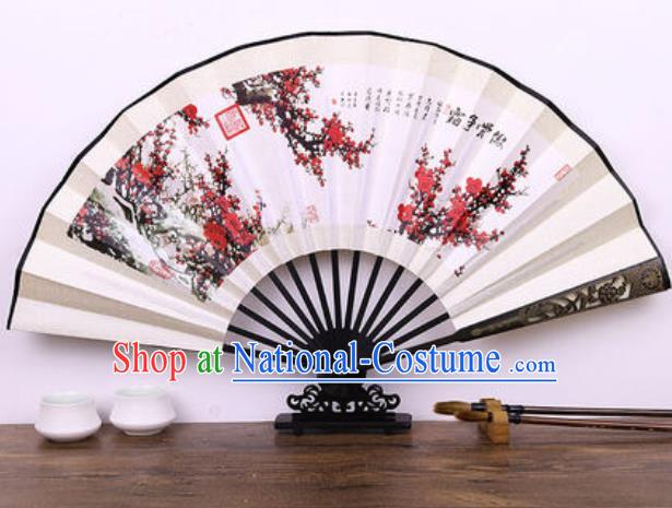 Handmade Chinese Ink Painting Plum Blossom Carving Fan Traditional Classical Dance Accordion Fans Folding Fan