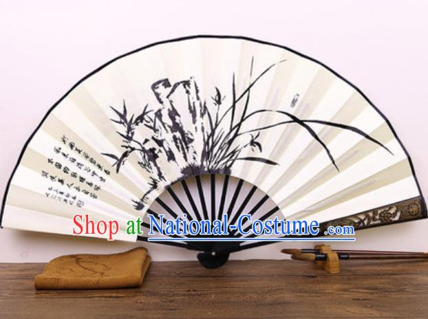 Handmade Chinese Ink Painting Orchids Carving Fan Traditional Classical Dance Accordion Fans Folding Fan