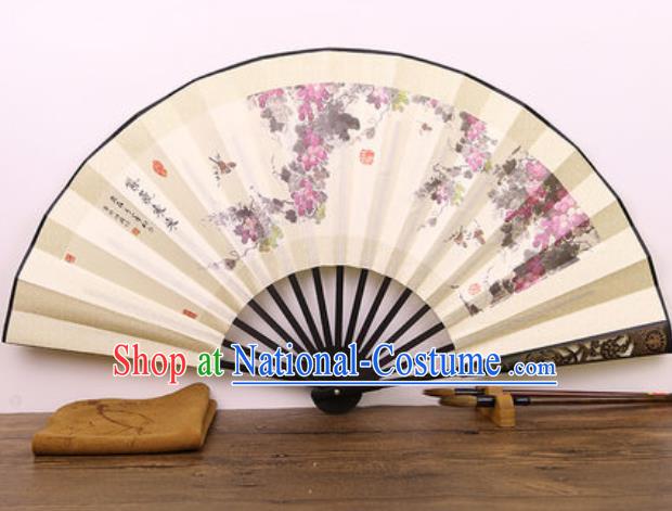 Handmade Chinese Ink Painting Grape Carving Fan Traditional Classical Dance Accordion Fans Folding Fan