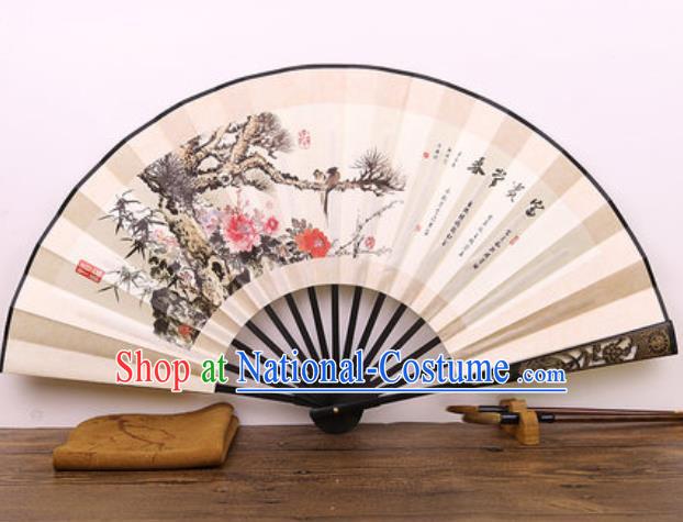 Handmade Chinese Ink Painting Peony Carving Fan Traditional Classical Dance Accordion Fans Folding Fan