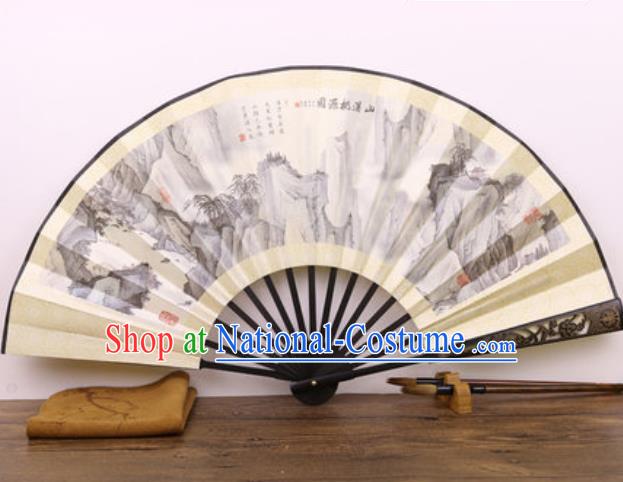 Handmade Chinese Ink Painting Landscape Carving Bamboo Fan Traditional Classical Dance Accordion Fans Folding Fan