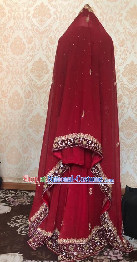 Indian Traditional Embroidered Red Lehenga Dress Asian Hui Nationality Bride Wedding Costume for Women