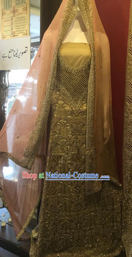 Indian Traditional Bride Exquisite Embroidered Khaki Lehenga Dress Asian Hui Nationality Wedding Costume for Women